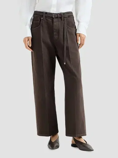 Brunello Cucinelli Women's Dyed Denim Contemporary Square Jeans with Monili | Thumbnail 2