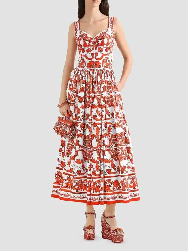 Dolce & Gabbana Women's Majolica-Print Cotton Poplin Midi Dress | Thumbnail 2 Dolce & Gabbana Women's Majolica-Print Cotton Poplin Midi Dress | Thumbnail 2