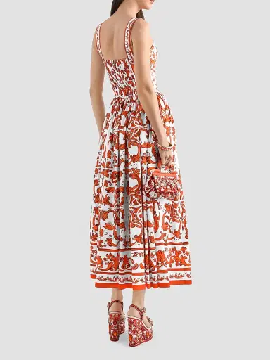 Dolce & Gabbana Women's Majolica-Print Cotton Poplin Midi Dress | Thumbnail 3 Dolce & Gabbana Women's Majolica-Print Cotton Poplin Midi Dress | Thumbnail 3