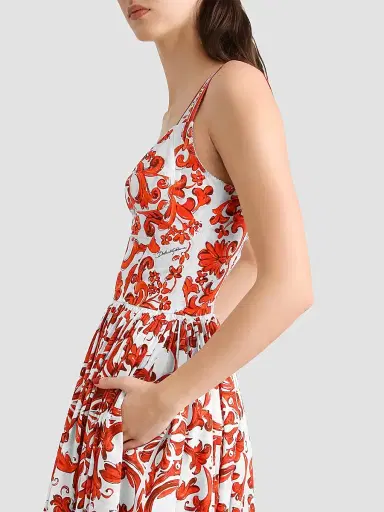 Dolce & Gabbana Women's Majolica-Print Cotton Poplin Midi Dress | Thumbnail 4 Dolce & Gabbana Women's Majolica-Print Cotton Poplin Midi Dress | Thumbnail 4