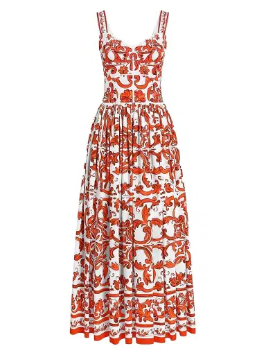 Dolce & Gabbana Women's Majolica-Print Cotton Poplin Midi Dress | Thumbnail 1 Dolce & Gabbana Women's Majolica-Print Cotton Poplin Midi Dress | Thumbnail 1