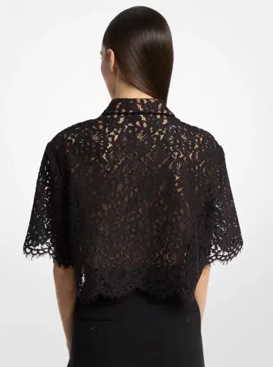 Michael Kors Collection Floral Corded Lace Cropped Shirt in | Thumbnail 3 Michael Kors Collection Floral Corded Lace Cropped Shirt in | Thumbnail 3