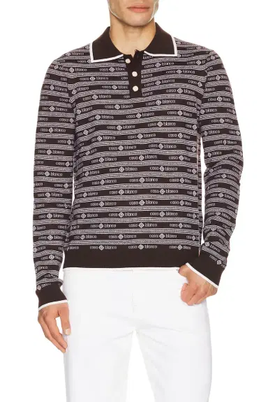 Casablanca Wordmark Long Sleeve Polo | Thumbnail 1 Casablanca Wordmark Long Sleeve Polo | Thumbnail 1