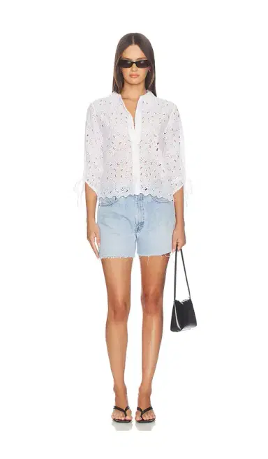 Frame The Paisely Eyelet Cinch Sleeve Shirt | Thumbnail 4