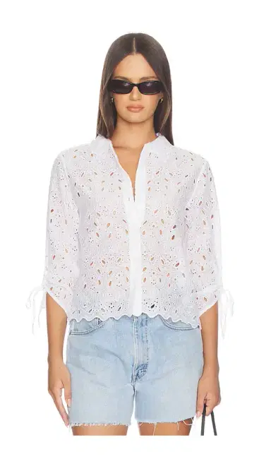 Frame The Paisely Eyelet Cinch Sleeve Shirt | Thumbnail 1