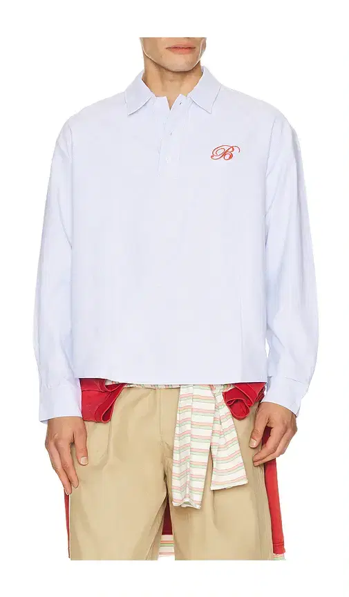 Bound Half Button Script Oxford Shirt