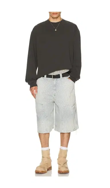 Jaded London Distressed Pinstripe Carpenter Jorts | Thumbnail 4 Jaded London Distressed Pinstripe Carpenter Jorts | Thumbnail 4