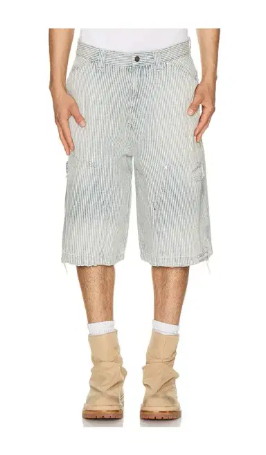 Jaded London Distressed Pinstripe Carpenter Jorts | Thumbnail 1 Jaded London Distressed Pinstripe Carpenter Jorts | Thumbnail 1
