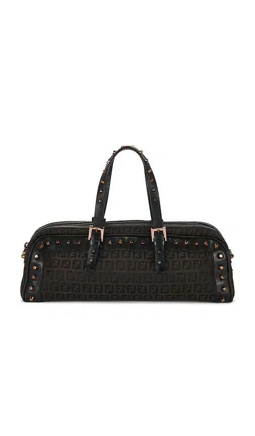FWRD Renew Fendi Zucca Studded Barrel Shoulder Bag