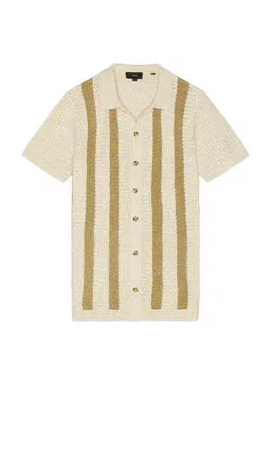 Vince Stripe Crochet Short Sleeve Button Down Shirt | Thumbnail 4 Vince Stripe Crochet Short Sleeve Button Down Shirt | Thumbnail 4