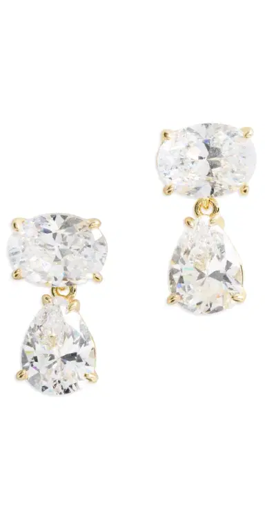 SHASHI Oval Pear Drop Earrings Gold One Size | Thumbnail 1