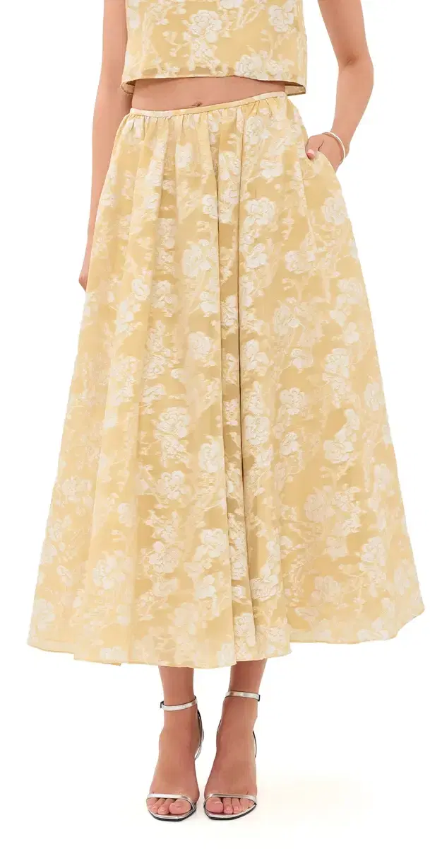 Cinq à Sept Organza Jacquard Ruth Skirt Ochre Muse/White