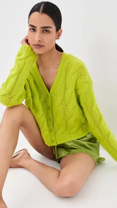 Sablyn Jolie Cropped Cashmere Cable Cardigan Chartruese | Thumbnail 2 Sablyn Jolie Cropped Cashmere Cable Cardigan Chartruese | Thumbnail 2