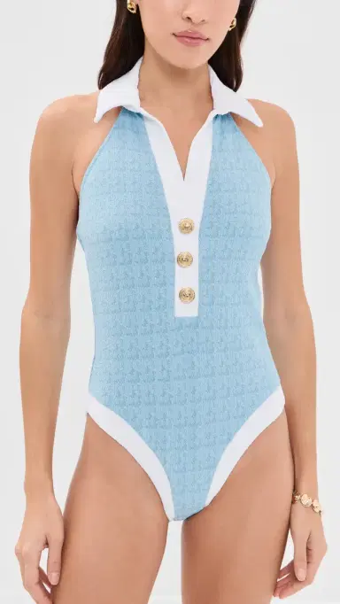 L'Agence Natalya Colorblock Chic Collared One Piece Powder Blue L | Thumbnail 2