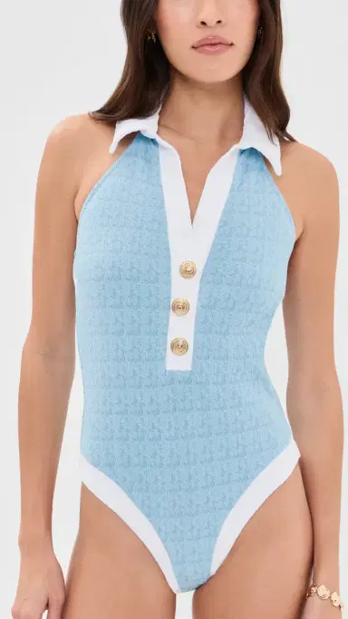 L'Agence Natalya Colorblock Chic Collared One Piece Powder Blue L | Thumbnail 5