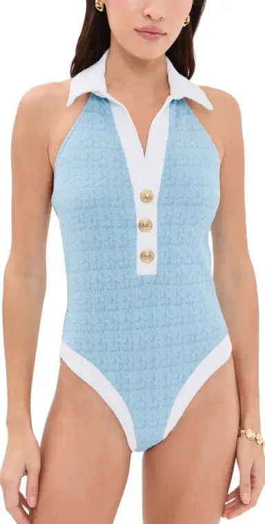 L'Agence Natalya Colorblock Chic Collared One Piece Powder Blue L | Thumbnail 1