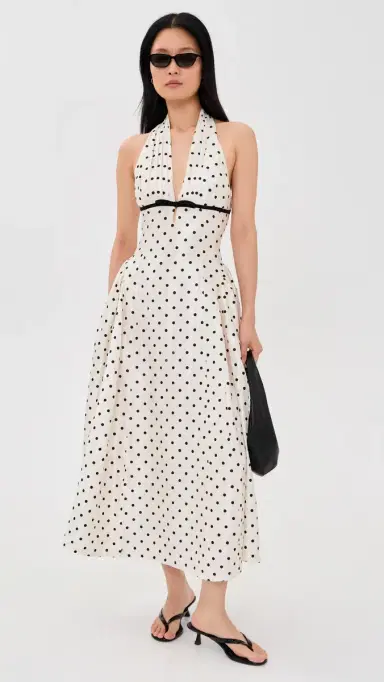 endless rose Halter Neck Polka-Dot Maxi Dress Off White | Thumbnail 2