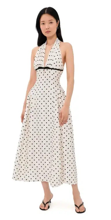 endless rose Halter Neck Polka-Dot Maxi Dress Off White | Thumbnail 1