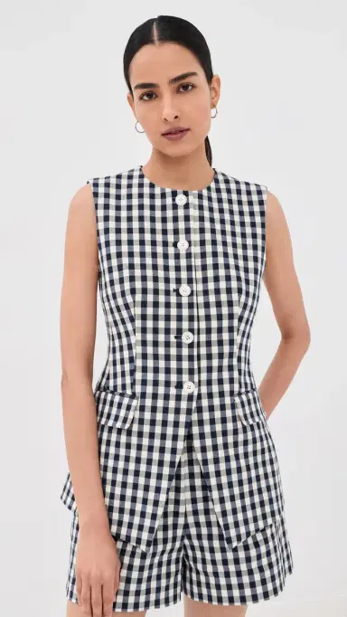 Veronica Beard Lois Vest Navy/Dove 2 | Thumbnail 3