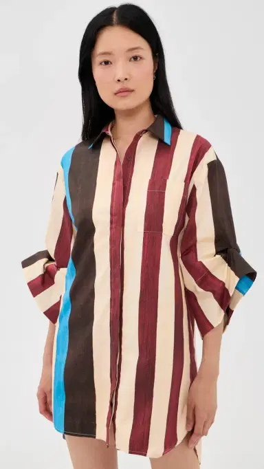 Staud Nico Mini Dress Caffe Stripe | Thumbnail 2