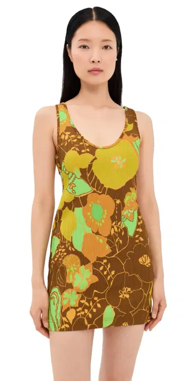 Tibi Kamara Print Racerback Short Dress Brown Multi 2 | Thumbnail 1 Tibi Kamara Print Racerback Short Dress Brown Multi 2 | Thumbnail 1