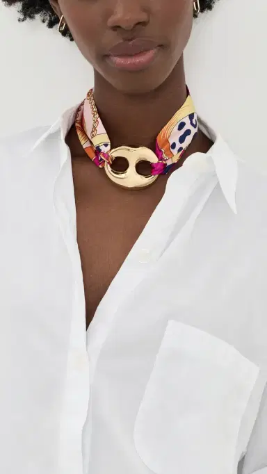 By Adina Eden Gold Mariner Vibrant Scarf Statement Necklace Multi Color One Size | Thumbnail 3