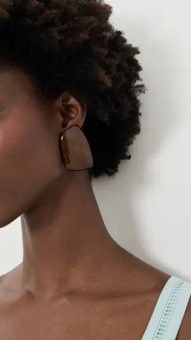 By Adina Eden Chocolate Natural Shape Stud Earrings Brown One Size | Thumbnail 3