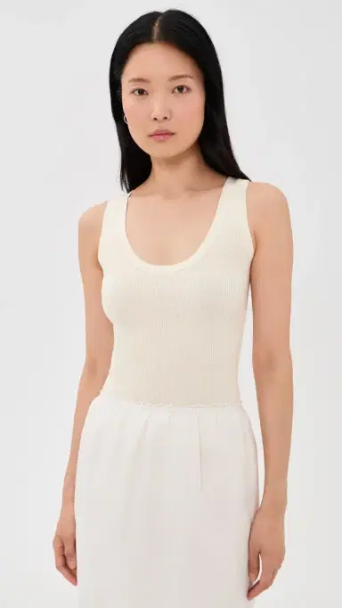 RENGGLI Scoop Neck Rib Tank Flat White L | Thumbnail 2