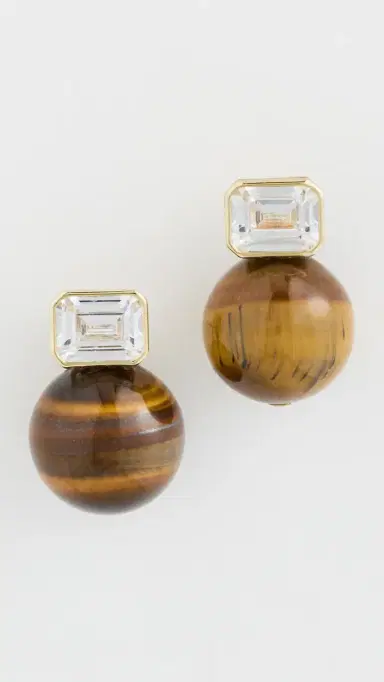 SHASHI Baguette Tiger Eye Earrings Gold/Tiger Eye One Size | Thumbnail 2