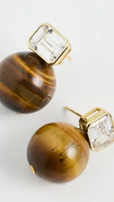 SHASHI Baguette Tiger Eye Earrings Gold/Tiger Eye One Size | Thumbnail 4