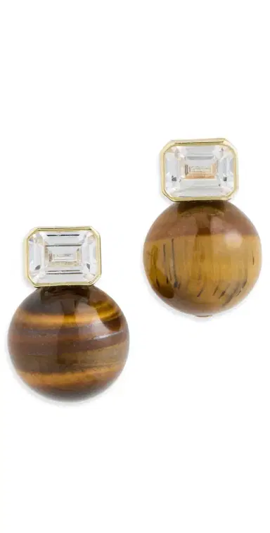SHASHI Baguette Tiger Eye Earrings Gold/Tiger Eye One Size | Thumbnail 1