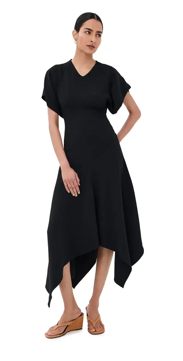 Victoria Beckham V Neck Draped Dress Black
