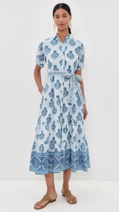 Marea Short Sleeve Shirt Dress Indigo Stripe Holly Hock | Thumbnail 2 Marea Short Sleeve Shirt Dress Indigo Stripe Holly Hock | Thumbnail 2