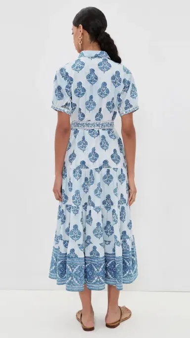 Marea Short Sleeve Shirt Dress Indigo Stripe Holly Hock | Thumbnail 3 Marea Short Sleeve Shirt Dress Indigo Stripe Holly Hock | Thumbnail 3