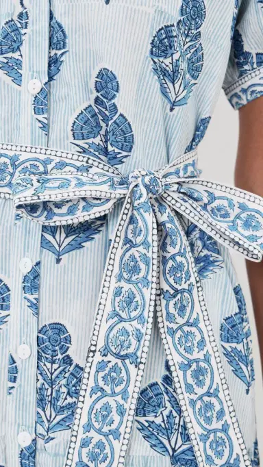 Marea Short Sleeve Shirt Dress Indigo Stripe Holly Hock | Thumbnail 6 Marea Short Sleeve Shirt Dress Indigo Stripe Holly Hock | Thumbnail 6