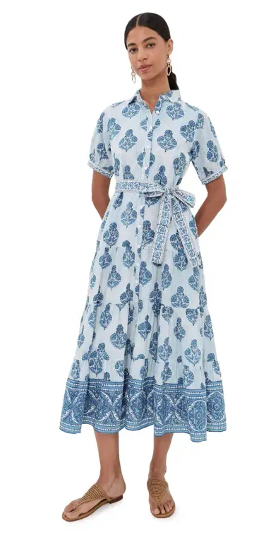 Marea Short Sleeve Shirt Dress Indigo Stripe Holly Hock | Thumbnail 1 Marea Short Sleeve Shirt Dress Indigo Stripe Holly Hock | Thumbnail 1