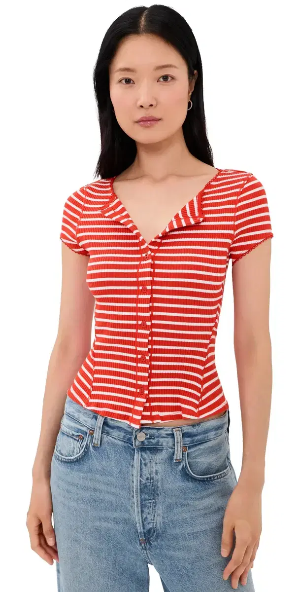 Free People Most Wanted triped Cardigan Red/White tripe