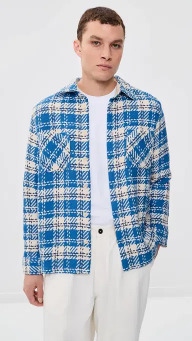 Wax London Oran Check Whiting Overshirt Blue/Ecru M | Thumbnail 2