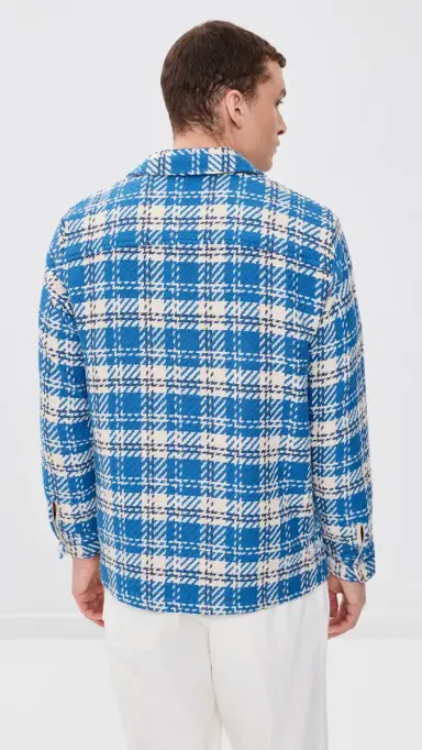 Wax London Oran Check Whiting Overshirt Blue/Ecru M | Thumbnail 3