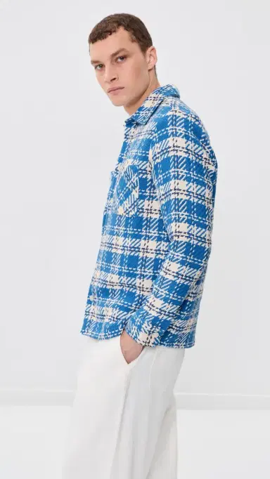 Wax London Oran Check Whiting Overshirt Blue/Ecru M | Thumbnail 4
