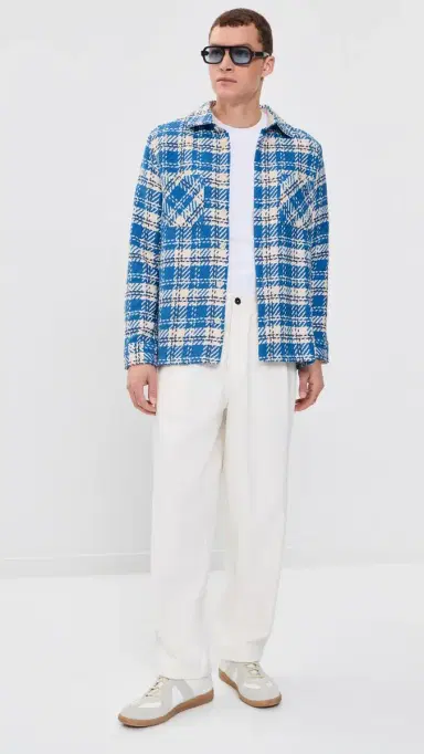 Wax London Oran Check Whiting Overshirt Blue/Ecru M | Thumbnail 5