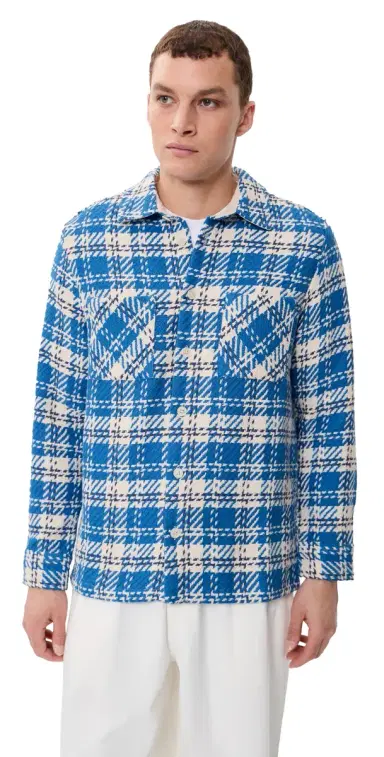 Wax London Oran Check Whiting Overshirt Blue/Ecru M | Thumbnail 1