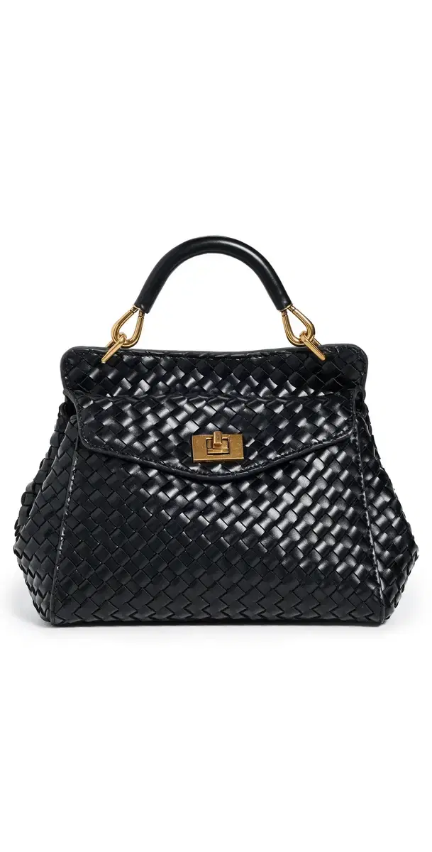 JW PEI Lucia Classic Top Handle Faux Leather Woven Bag Black One Size