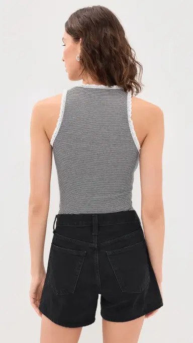 Madewell Lace-Trim Ribbed Tank Jet Black Stripe L | Thumbnail 3