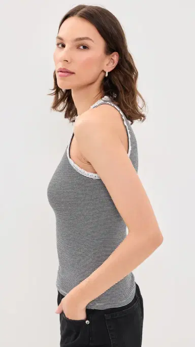 Madewell Lace-Trim Ribbed Tank Jet Black Stripe L | Thumbnail 4