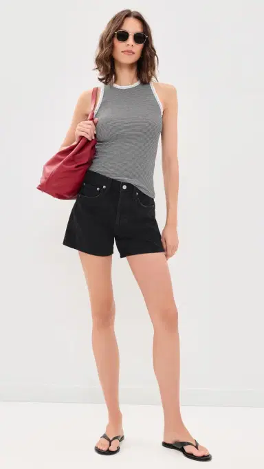 Madewell Lace-Trim Ribbed Tank Jet Black Stripe L | Thumbnail 5