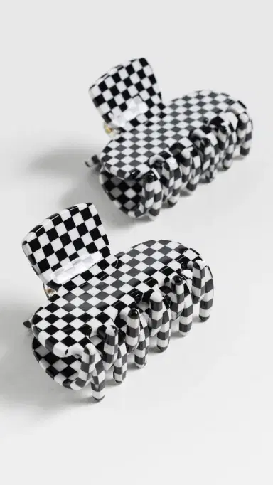 Lele Sadoughi Mini Claw Clip Set Checkered One Size | Thumbnail 2