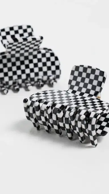 Lele Sadoughi Mini Claw Clip Set Checkered One Size | Thumbnail 4