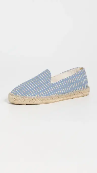 MANEBI Cotton Jacquard Stripe Classic Espadrilles Indigo and Natural Stripes | Thumbnail 2