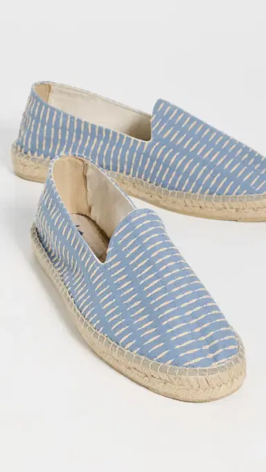 MANEBI Cotton Jacquard Stripe Classic Espadrilles Indigo and Natural Stripes | Thumbnail 4